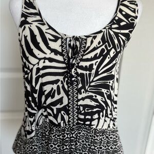 Patrons of Peace Black and White Peplum Tie Front Tank Top